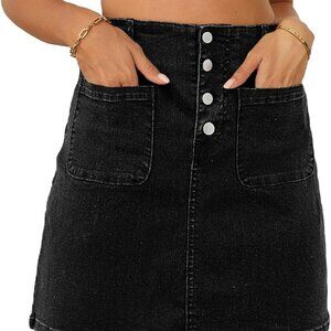 Women's Jean Skirt High Waist Summer Stretch Zimbaplatinum Denim Skirt Button Mi